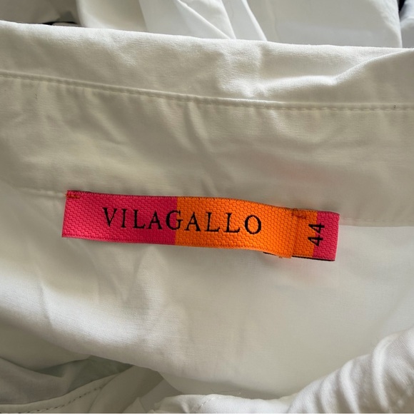 Vilagallo Natalia White Poplin Ricrac Trim Belted Button Down Shirt Dress 44 - Picture 7 of 8